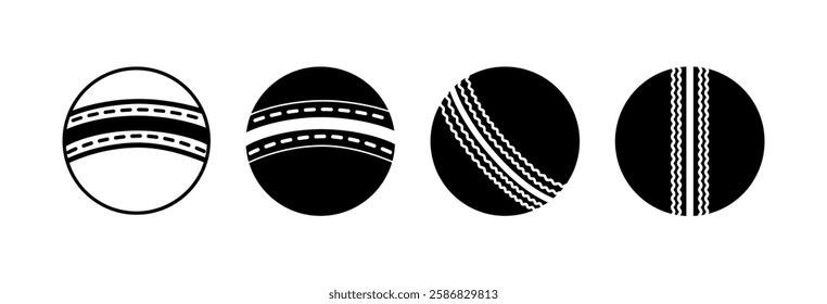 Cricket ball Clip Art Black Color Set Design