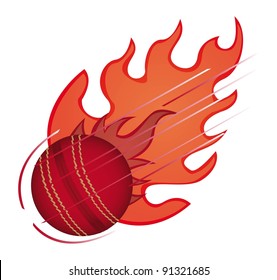 cricket ball with fire isolated over white background. vector