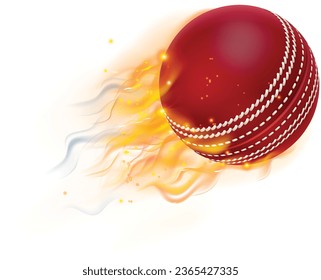 A Cricket ball flying through the air with flame or fire concept