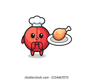 cricket ball fried chicken chef cartoon character , cute design
