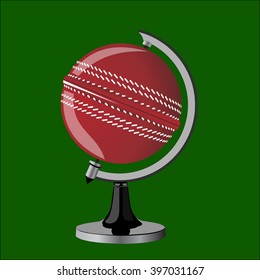  Cricket ball. Cricket ball as a globe. Cricket ball on stand. 
