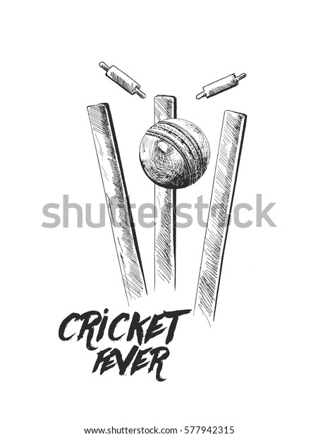 Cricket ball hitting bowling over\
wicket freehand sketch graphic design, vector illustration\
