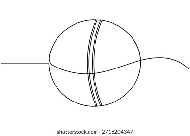 Icono de pelota de cricket continuo una línea dibujando equipos deportivos sobre fondo blanco minimalista arte único moderno y limpio símbolo contorno Ilustración vectorial