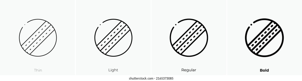 Cricketballsymbol. Lineares Zeichen einzeln auf weißem Hintergrund. Vektorgrafik.