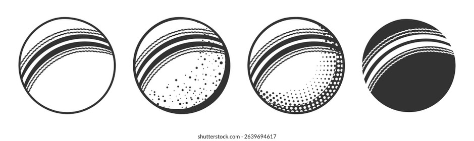Cricket Ball Icon Set. Vintage and Silhouette Vector Cricket Balls. Isolated on Transparent Background