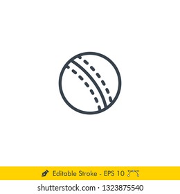 Cricket Ball Icon / Vector - In Line / Stroke Design