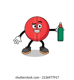 cricket ball illustration cartoon holding mosquito repellent , character design