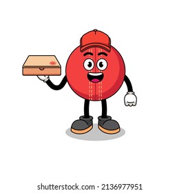 cricket ball illustration as a pizza deliveryman , character design