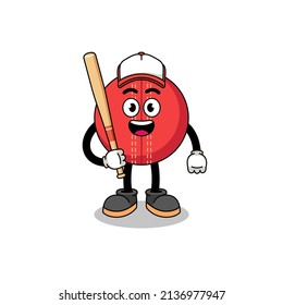 cricket ball mascot cartoon as a baseball player , character design