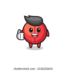 cricket ball mascot doing thumbs up gesture , cute design