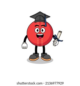 cricket ball mascot with graduation pose , character design