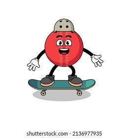 cricket ball mascot playing a skateboard , character design