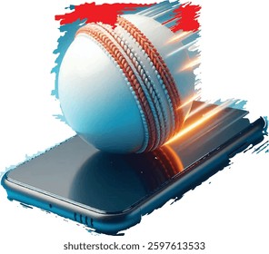 Cricket ball with mobile concept isolated background. 3d rendering illustration.Illustration vector design with white background.
