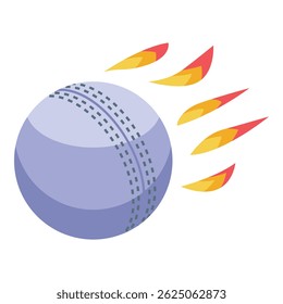 Cricket ball moving at high speed, leaving a trail of fire, dynamic sports concept