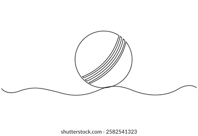 Cricket Ball One Line Drawing: Continuous Hand Drawn Sport Theme Object,  Professional cricket bat continuous single one line drawing art vector design.