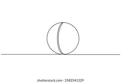 Cricket Ball One Line Drawing: Continuous Hand Drawn Sport Theme Object,  Professional cricket bat continuous single one line drawing art vector design.