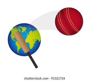 cricket ball with planet and cricket bat vector illustration