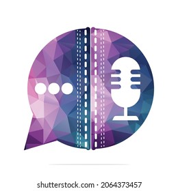 Cricket ball and Podcast talk vector logo design. Chat logo design combined with podcast mic and ball.