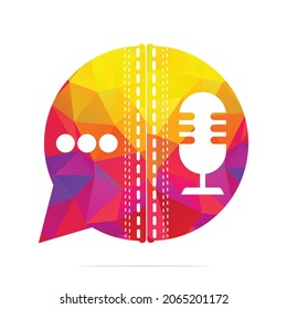 Cricket ball and Podcast talk vector logo design. Chat logo design combined with podcast mic and ball.