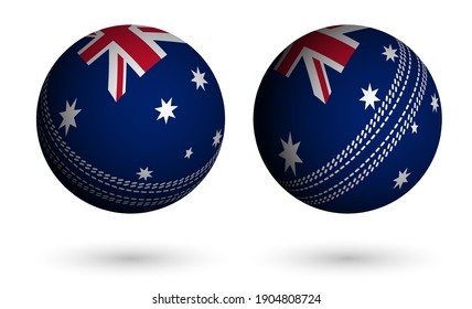 cricket ball in realistic style in colors of australian flag. Summer team sports. 3d vector on white background