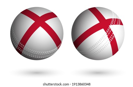 cricket ball in realistic style in colors of England flag. Summer team sports. Vector on white background