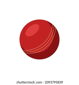 Cricket Ball. Red Cricket Accessories. Icon, Clipart For Website, Applications About Cricket, Sport, Hobby, . Vector Flat Illustration, Cartoon Style.