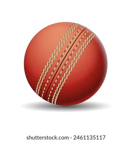 Cricket ball of red leather realistic vector illustration. Sports inventory for team game. Active leisure accessory 3d object on white background