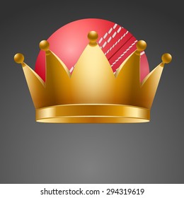 Cricket ball with royal crown. King of sport. Isolated Realistic Vector illustration.