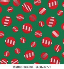Cricket Ball Seamless Pattern. Sport Vector Background. Perfect for sport background, textile print, and wallpaper