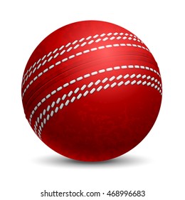 Cricket Ball. Sports equipment. Realistic Vector Illustration. Isolated on White Background.