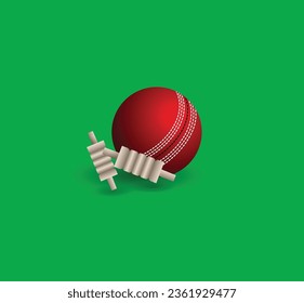 cricket ball stamp bails vector illustration with green background