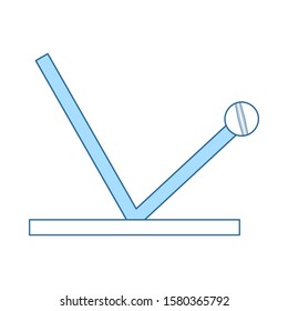 Cricket Ball Trajectory Icon. Thin Line With Blue Fill Design. Vector Illustration.