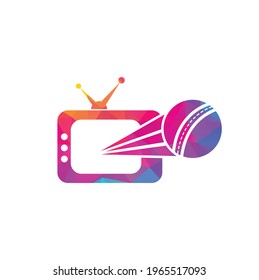 Cricket ball and tv logo design. Cricket tv symbol logo design template illustration.	