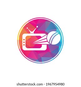 Cricket ball and tv logo design. Cricket tv symbol logo design template illustration.	