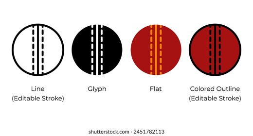 Cricket Ball vector icon set for website design, app, ui, isolated on white background. EPS 10 vector illustration.