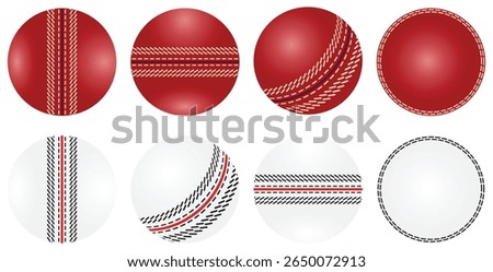 Cricket Balls Realistic Red and White with Seam Stitching Design.
