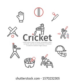 Cricket banner line icons. Cricket player. Vector signs for web graphics