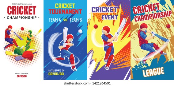 Cricket banner set. Cartoon illustration of cricket vector banner set for web design