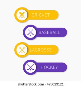 Cricket, baseball, lacrosse, field hockey, team sports labels, banners