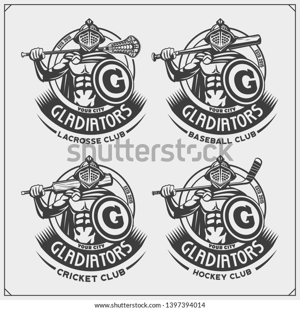 Cricket Baseball Lacrosse Hockey Logos Labels Stock Vector Royalty Free 1397394014