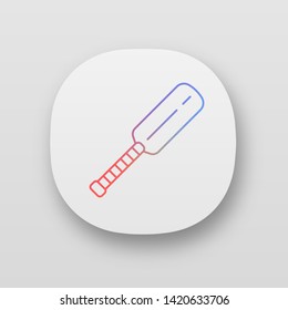 Cricket bat app icon. Equipment for batsmen. Wooden flat block with long handle. Professional sports accessory. UI/UX user interface. Web or mobile applications. Vector isolated illustrations svg
