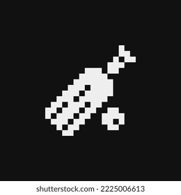Cricket Bat and Ball emoji, pixel art icon. Sport equipment. Game assets. Icon for websites, web design, mobile app. 1-bit sprite. Isolated vector illustration. 