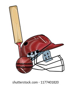 Cricket bat and ball with helmet scribble