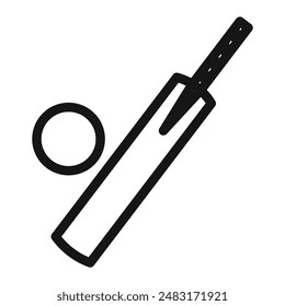 Cricket Bat ball icon Black line art vector
