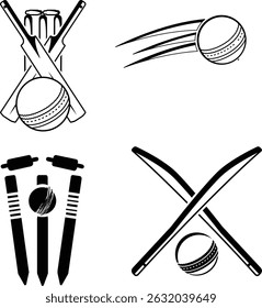 A cricket bat and ball icon black silhouette vecto