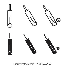 Bate de críquet e ícono de bola. símbolo vector de línea deportiva de cricket en estilo relleno y delineado.