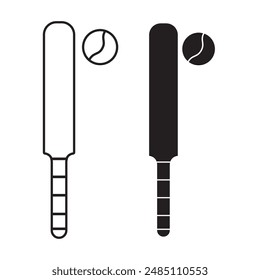 Cricket bat and ball icon set. symbol in filled and outlined style. Cricket game vector.