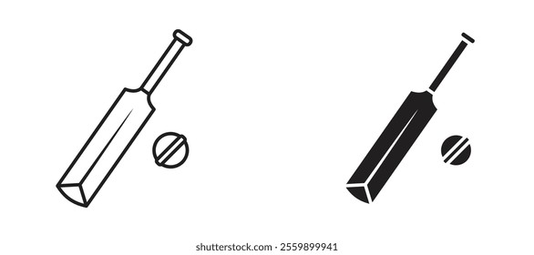 Cricket bat and ball Icon set in black color for ui designs