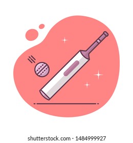 Cricket bat and ball icon vector illustration in monoline / line art style