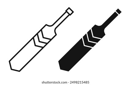Cricket bat and ball iconicon vector collection in outlined and solid style